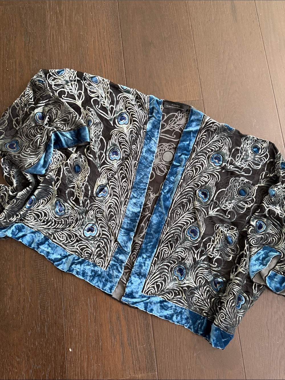 Blue Velvet Peacock-Print Crop Top